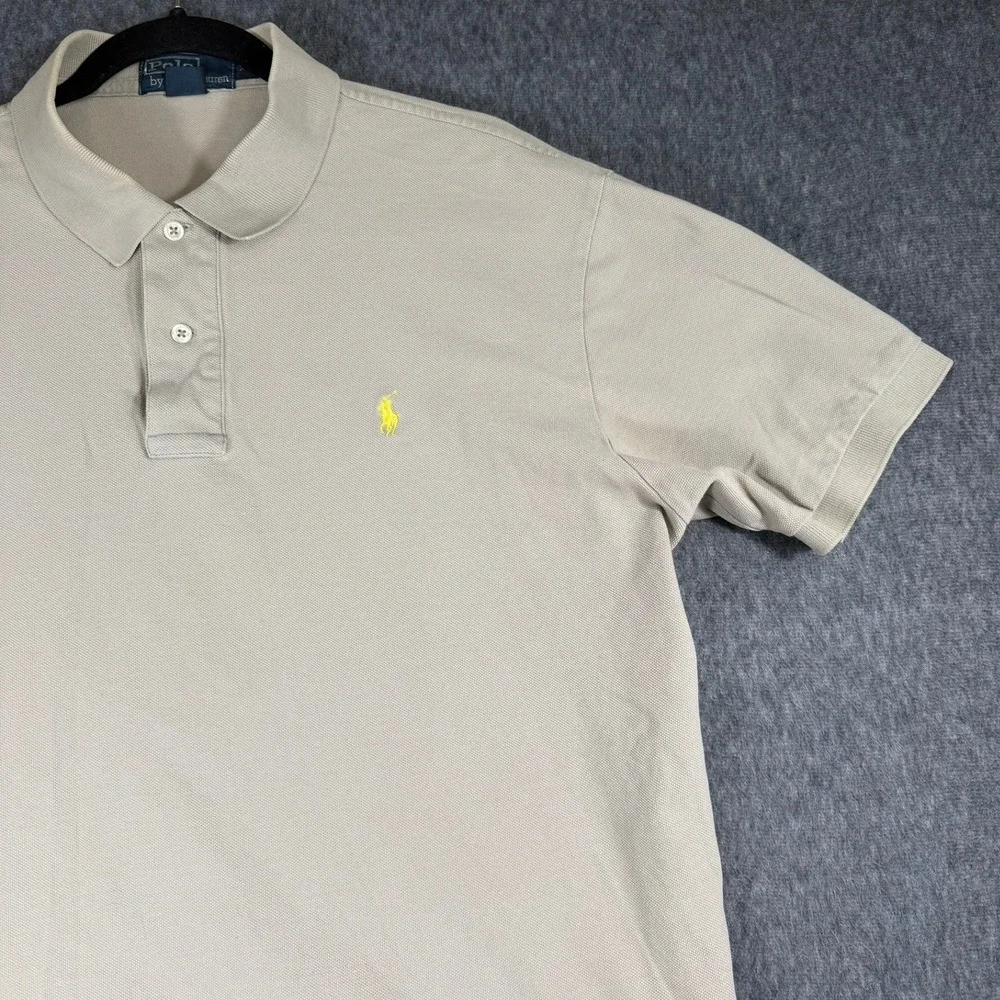 Polo Ralph Lauren Polo Shirt Mens XL Grey Tan Beige Short Sleeve Pique Cotton